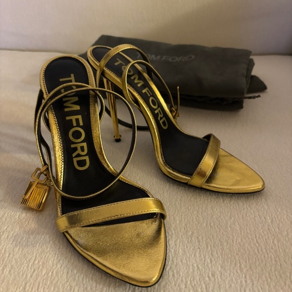 Tom Ford Padlock Gold Stiletto Heels Metallic 36.5 EU 6.5 US Leather